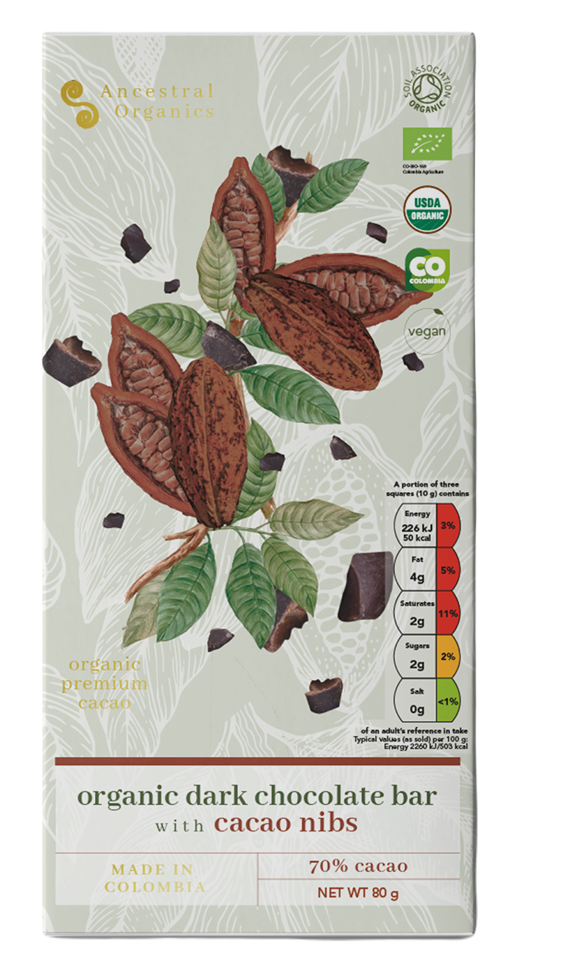 Organic Dark Chocolate Bar with Cacao Nibs